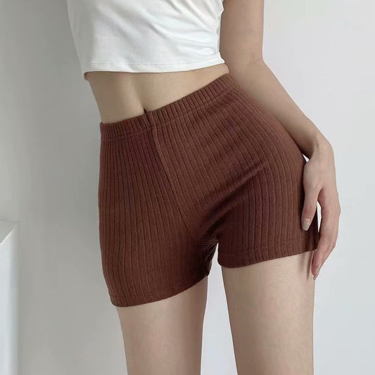 Street-Style Fashion Stretch Knit Straight Shorts Women's High-Waisted Slim-Fit Sports Wrap Hip Casual Pants