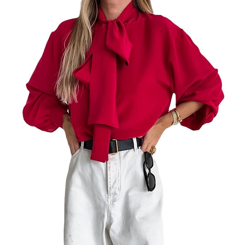 Red Chiffon Lapel Float Lead Women's Loose Shirt New Fall Fashion Top For Women