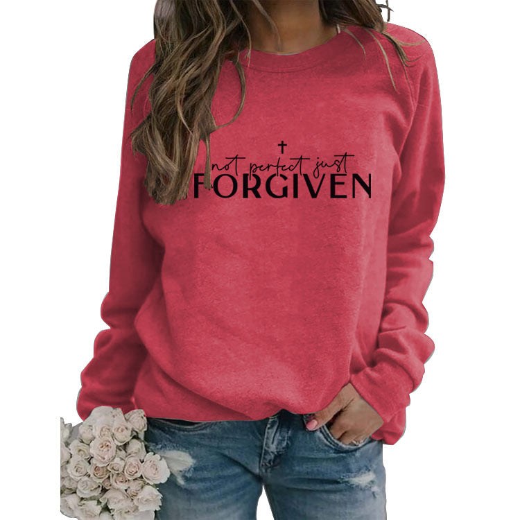 Not Perfect Just Forgiven Fashion Plus Size Long-Sleeved Crew-Neck Hoodie