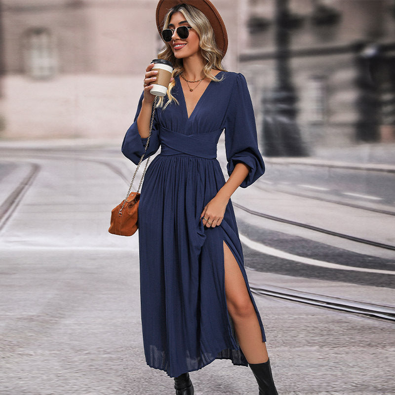 New Autumn Women's New Long Sleeve Solid Color Dress In Long Style