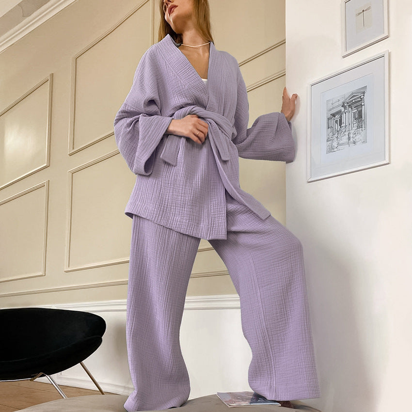 Spring Loose Double-Layer Gauze Shirt And Trousers Two-Piece Women's Cotton Casual Fashion Suit Women