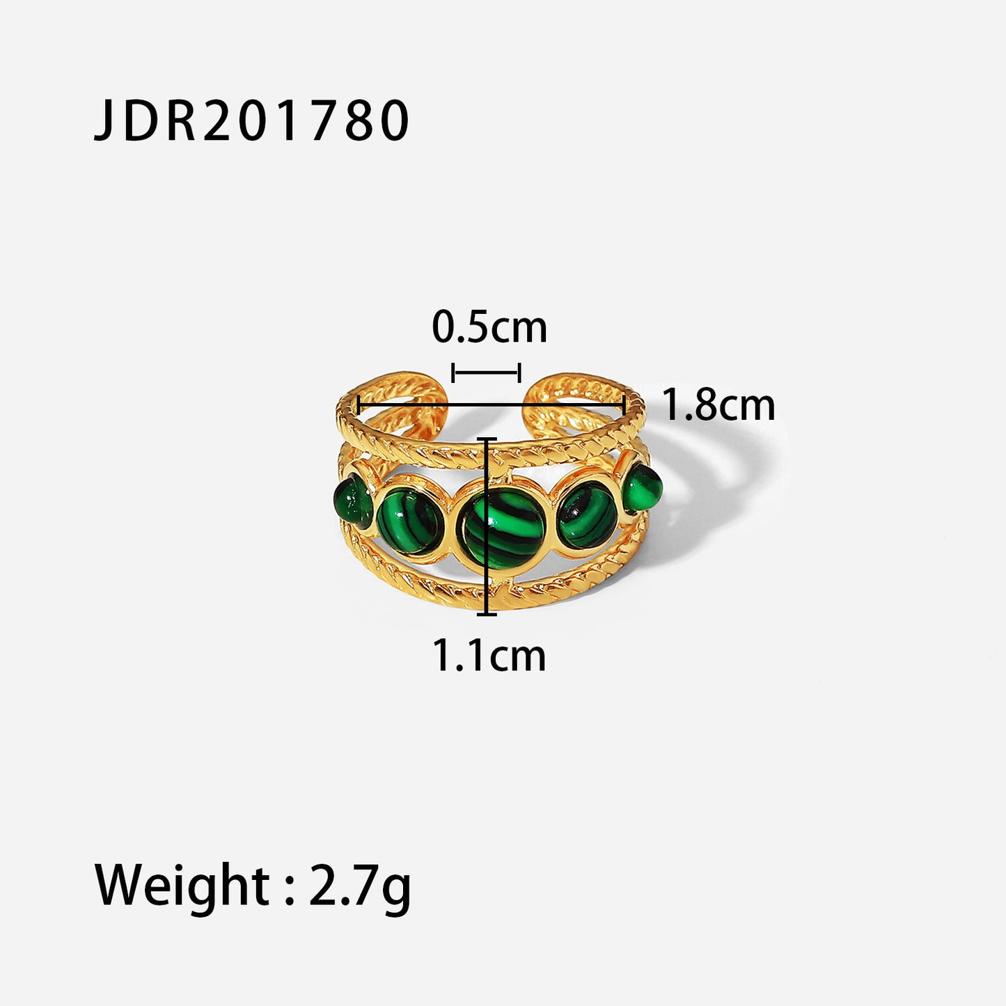 5pcs Vintage Stainless Steel Ring 18K Gold Plated Ring Set With Malachite Jewelry Accessories