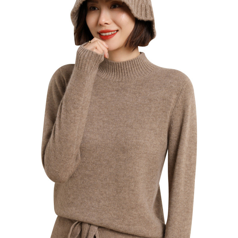 7 Pin Thickened Semi-Turtleneck Woolen Sweater Women's Fall/Winter 100 Wool Knitwear Atmospheric All-In-One Long Sleeve Sweater