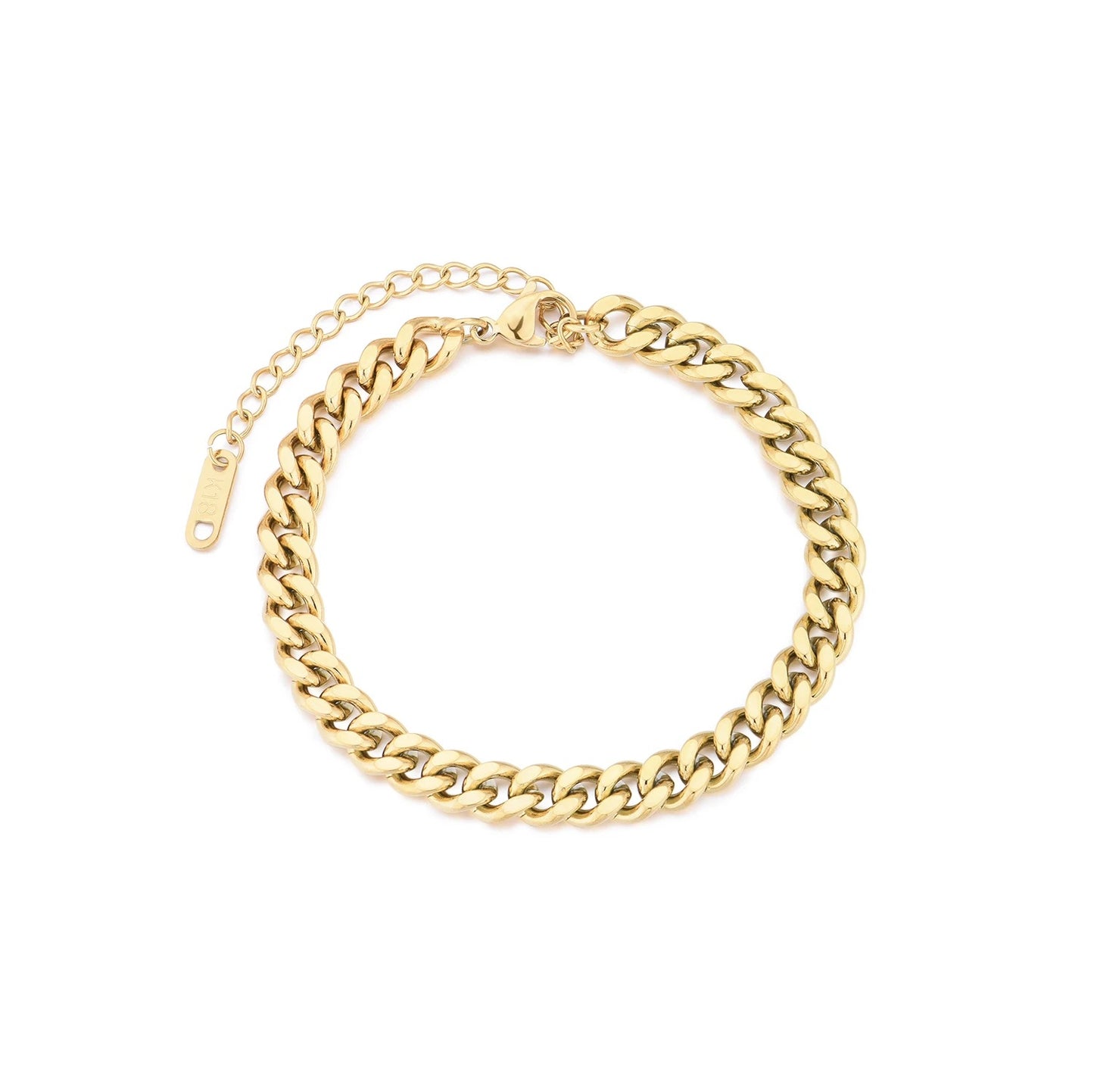 5pcs 6Mm Chunky Gold Plated Chain Bracelet 18K Gold Plated Stainless Steel Miami Cuban Chain Women's Bracelet