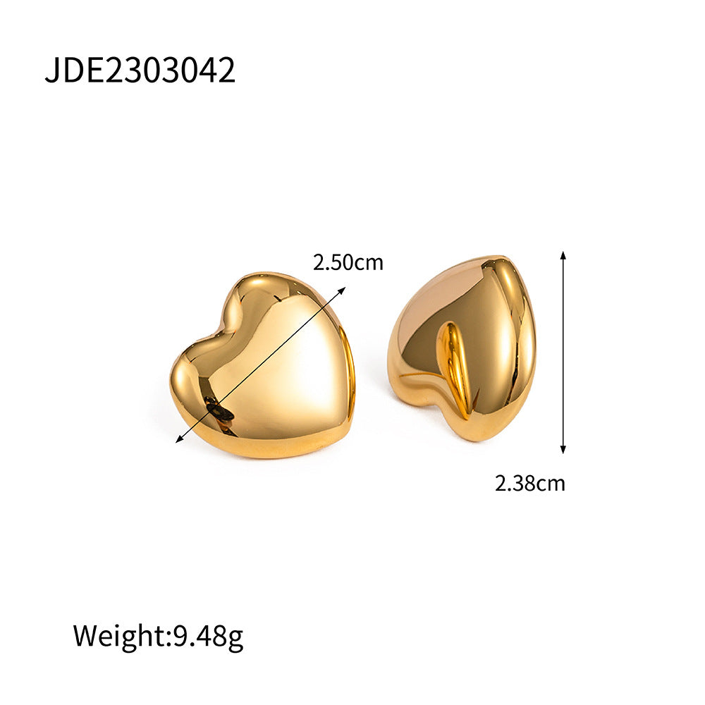 5pcs Pop Earrings 18K Gold Stainless Steel Personality Liquid Love Shaped Stud Earrings Design Sense Earrings