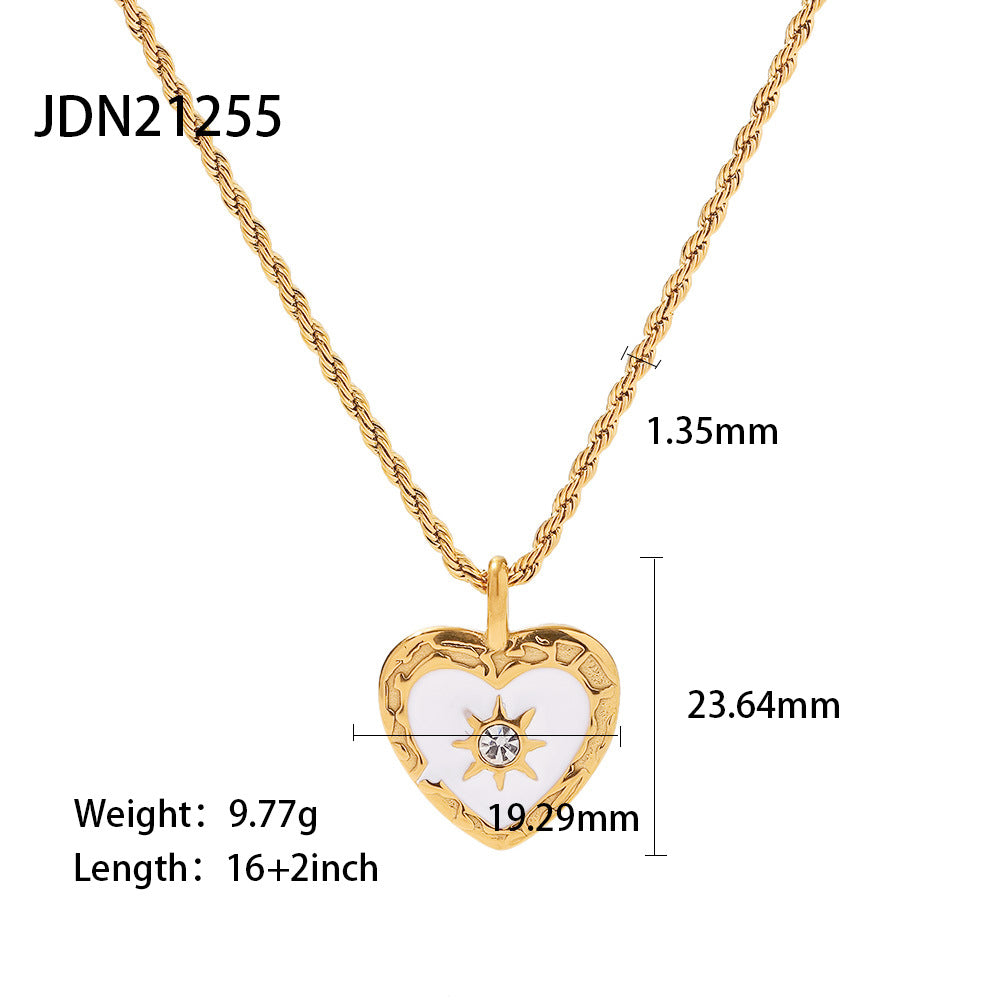 5pcs Small Vintage Twist Chain Titanium Steel Heart Necklace Women's Stainless Steel Zircon Love Pendant Necklace Mixed Batch