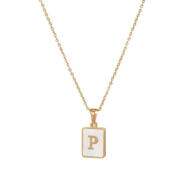 5pcs 18K Gold Stainless Steel Letter A-Z Necklace Ornament White Shell Letter Pendant Necklace For Women