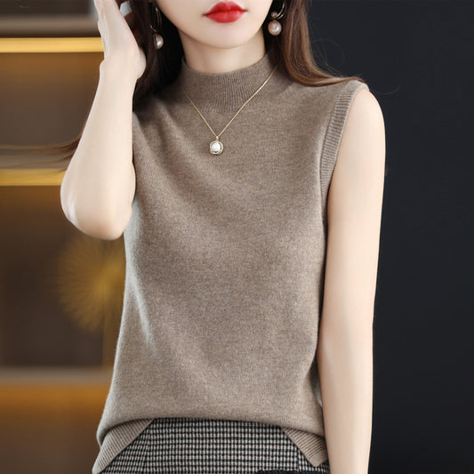 Pre-Fall 100 Cashmere Sweater Women's Sleeveless Pullover Cashmere Sweater Half Turtleneck Sweater Loose Outside Wear Vest Inside Match