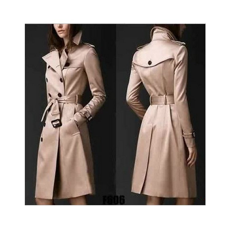 Spring And Autumn Coat Women's Long Coat Fashion Trend Double Breasted Slim Long Trench Coat