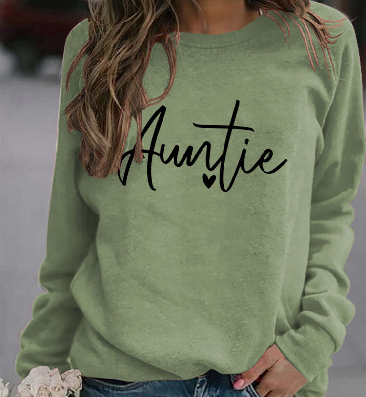 Round Neck Fashion Letter Women's Top Long Sleeved Auntie Printed Loose Ebay Hoodie