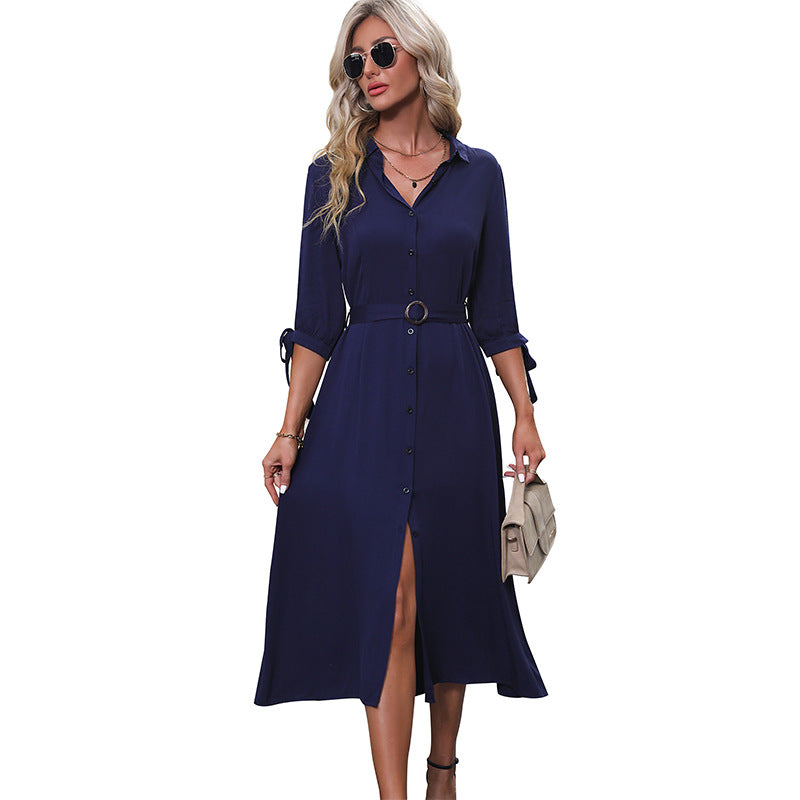 New Autumn New Fashion Women's Long-Sleeved Solid Color Dress