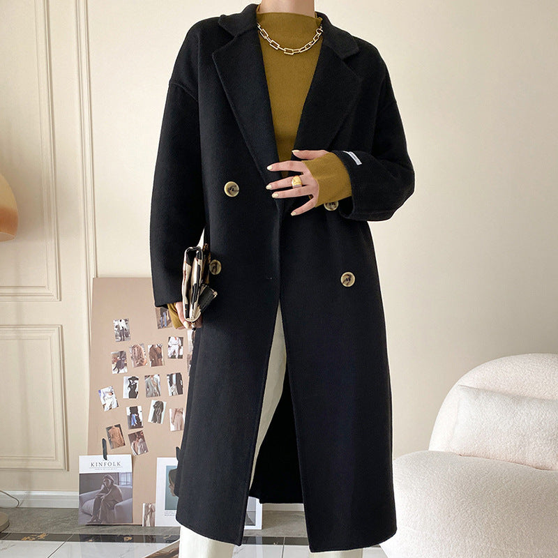 Autumn And Winter Women's Europe Loose Large Edition Suit Collar Lengthened Double-Sided Wool Coat Women's Wool Coat