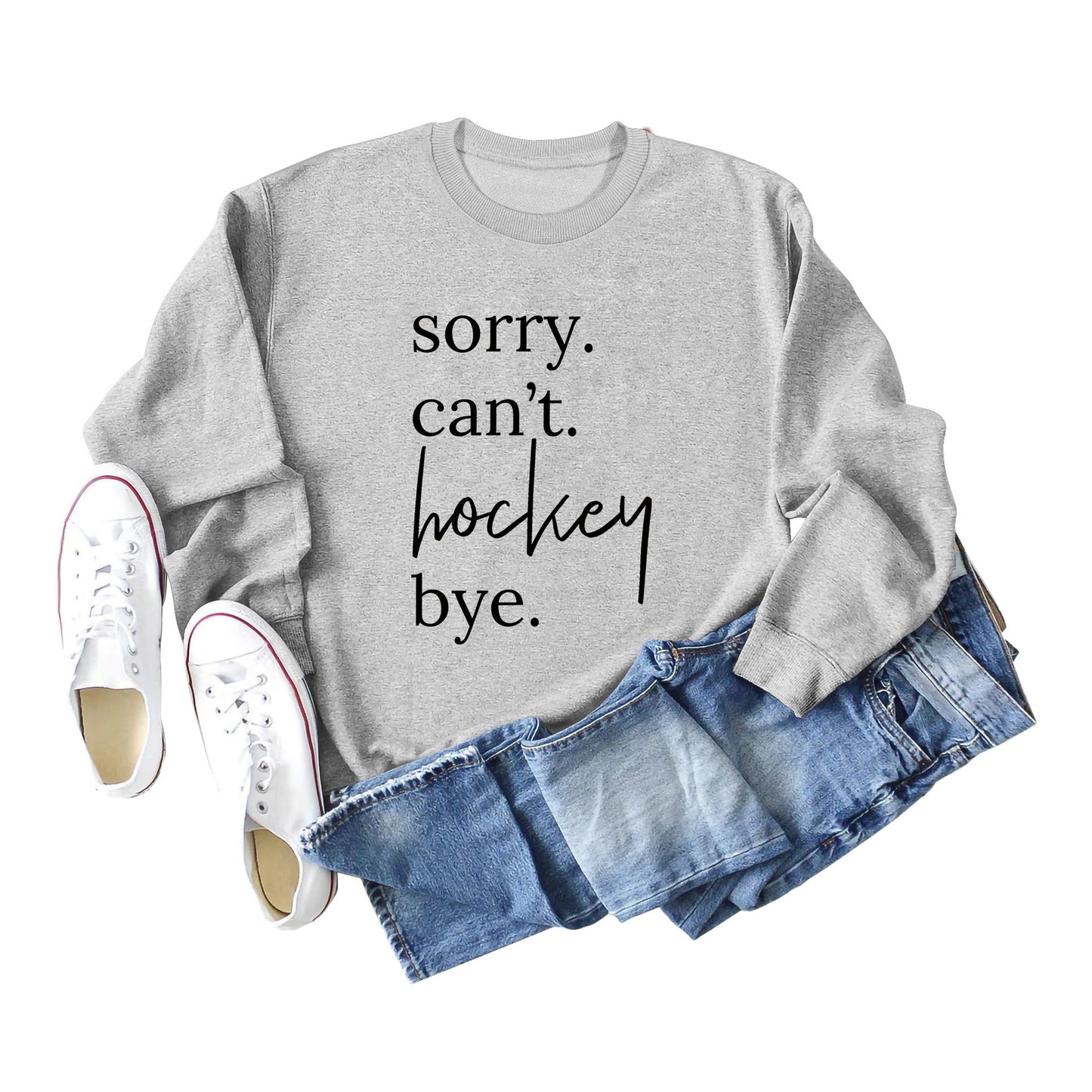 Casual Long Sleeve Sorry Can't Hockey Bye Women's Round Neck Loose Sweater