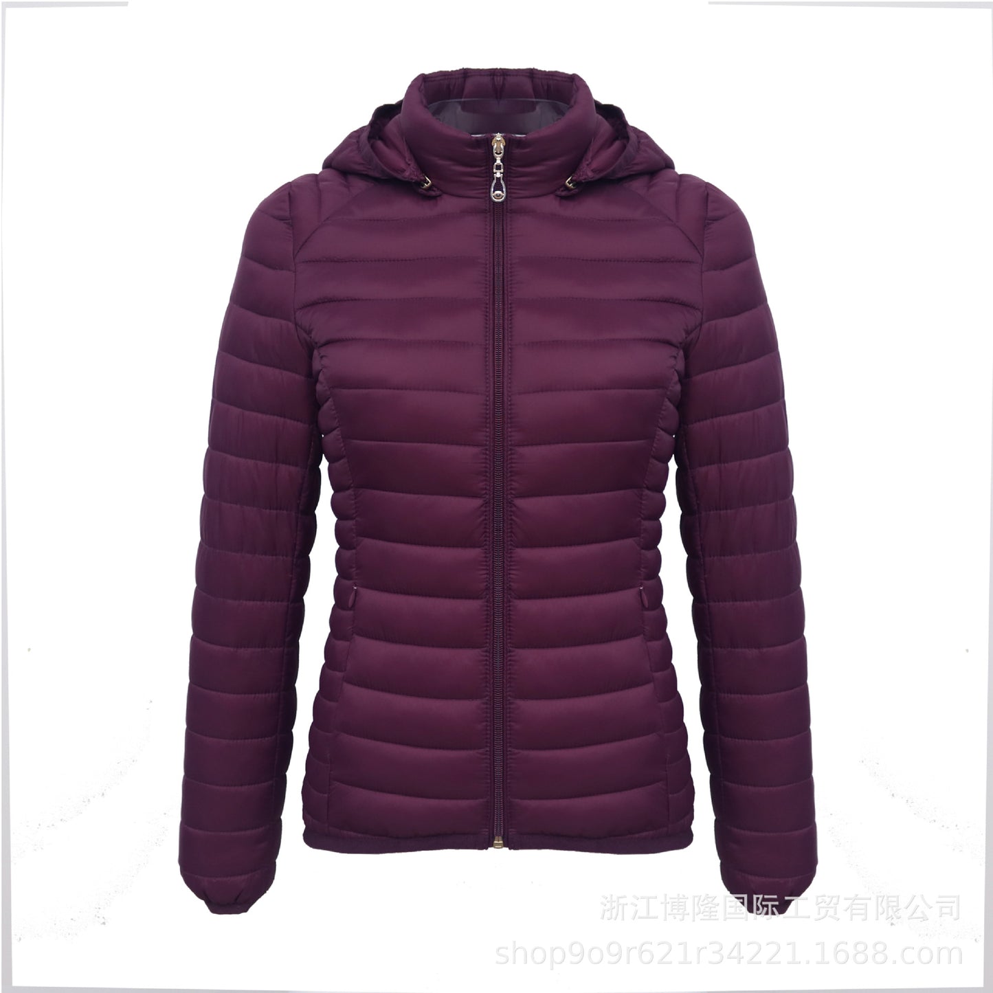 Women's Autumn And Winter Zipper Temperament Commuter Boutique Short With Hat Can Be Detachable Solid Color Stand Collar Light Cotton Jacket