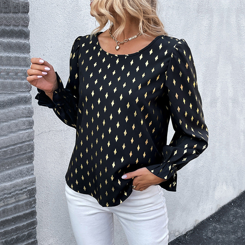 New Autumn New Long-Sleeved Shirt Black Hot Gold Shirt Woman