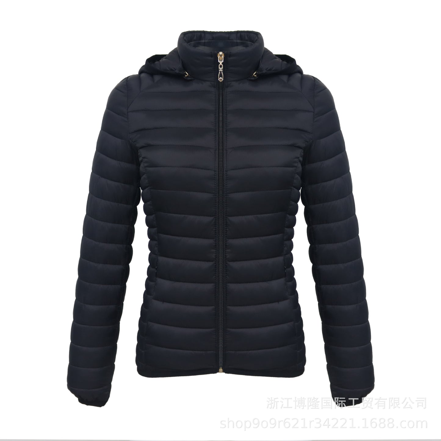 Women's Autumn And Winter Zipper Temperament Commuter Boutique Short With Hat Can Be Detachable Solid Color Stand Collar Light Cotton Jacket