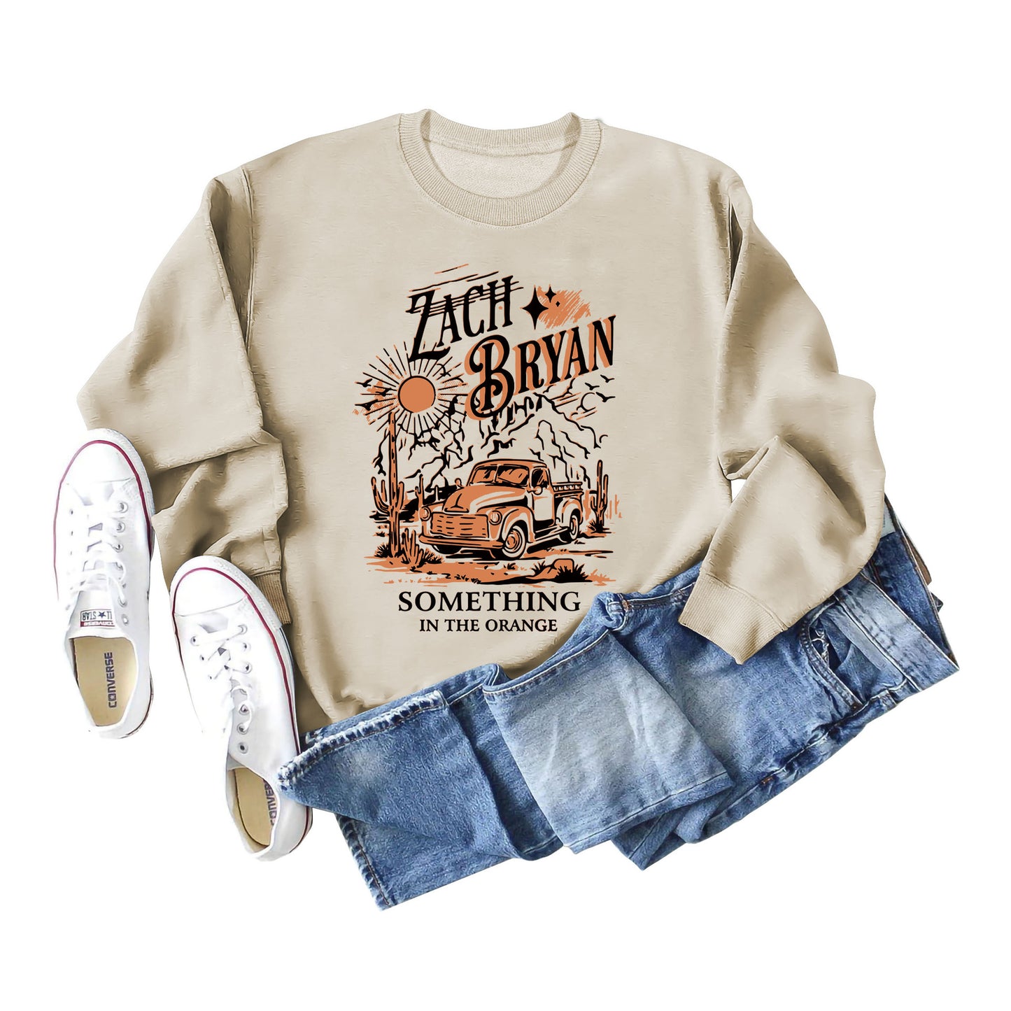 Zach Bryan Something Letter Sun Casual Long Sleeved Hoodie Woman