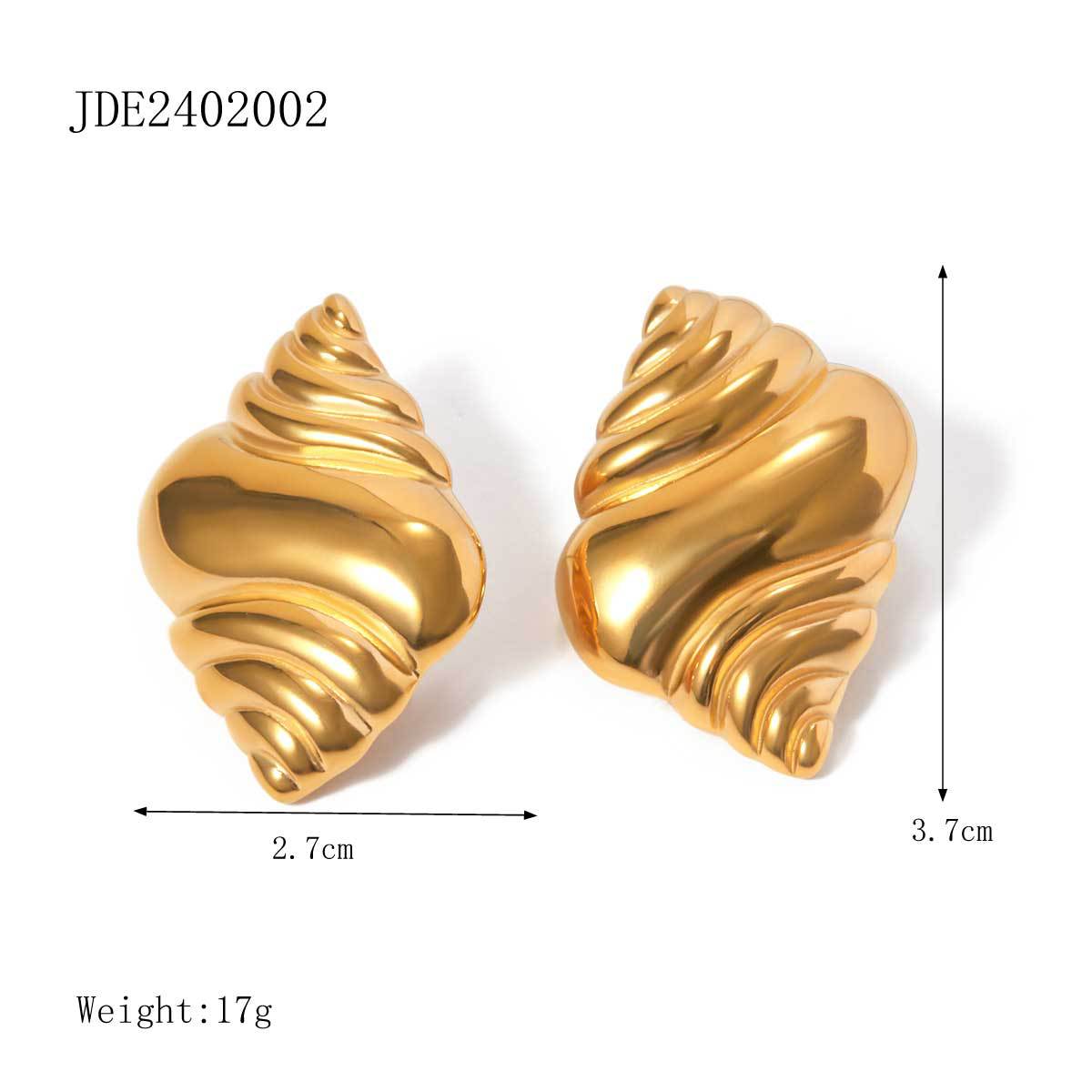 5pcs 18K Gold Stainless Steel Conch Stud Earrings Light Luxury Luxury Niche High Fashion Everything Croissant Earrings