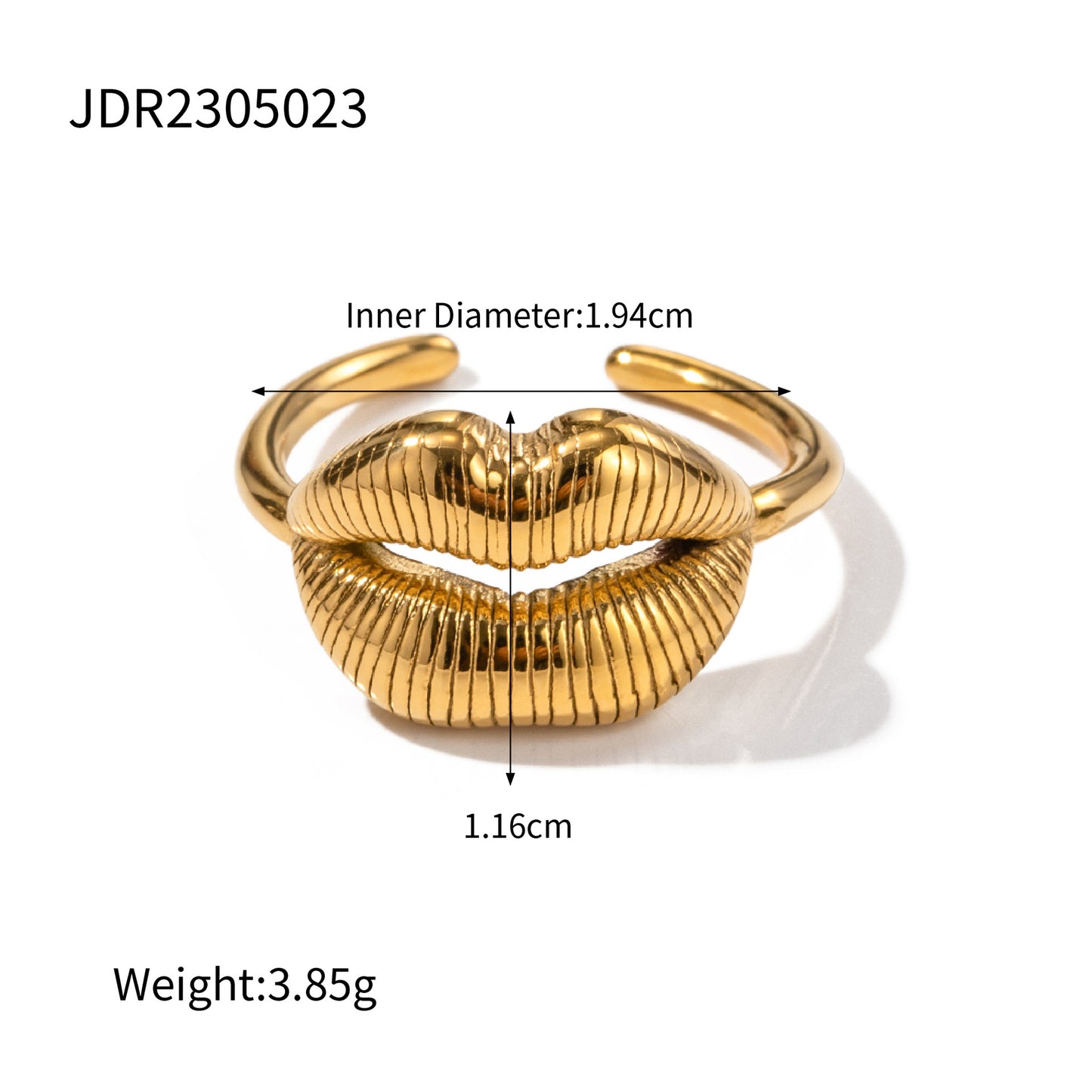 5pcs 18K Gold Stainless Steel Lip Print Open Ring Ring Women's Fashion Ring Individually Packaged Geometric Accessories