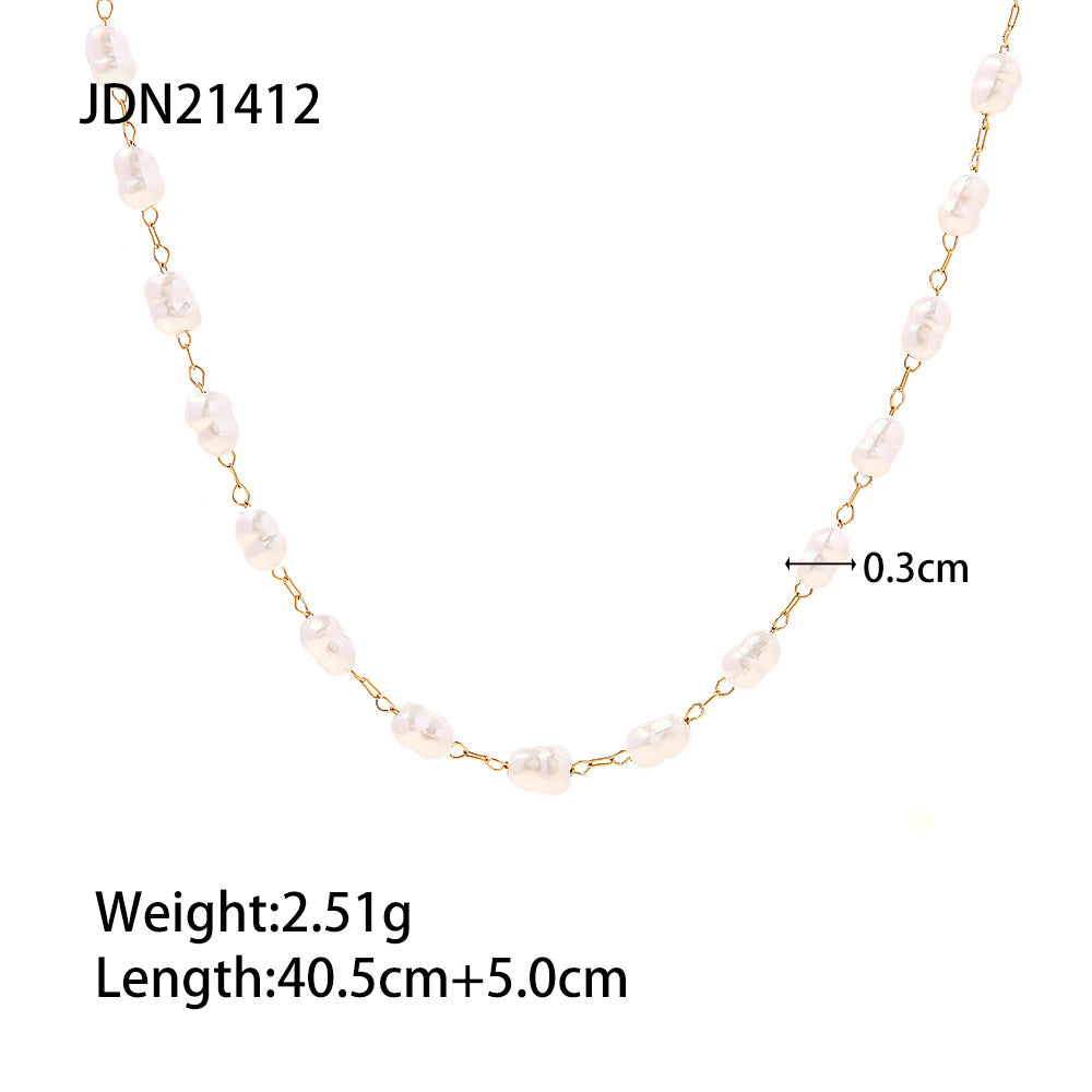 5pcs Necklace 18K Gold-Plated Stainless Steel Pearl Necklace Fashion Women's Jewelry