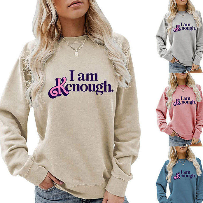 I Am Kenough Letter-Printed Hoodie Autumn And Winter Women's Fashion Loose Long-Sleeved Casual Top