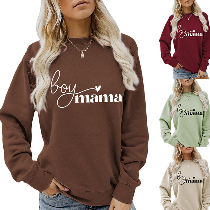 Boy Mama Simple Letters Ladies Fall Winter Hoodie Long Sleeves