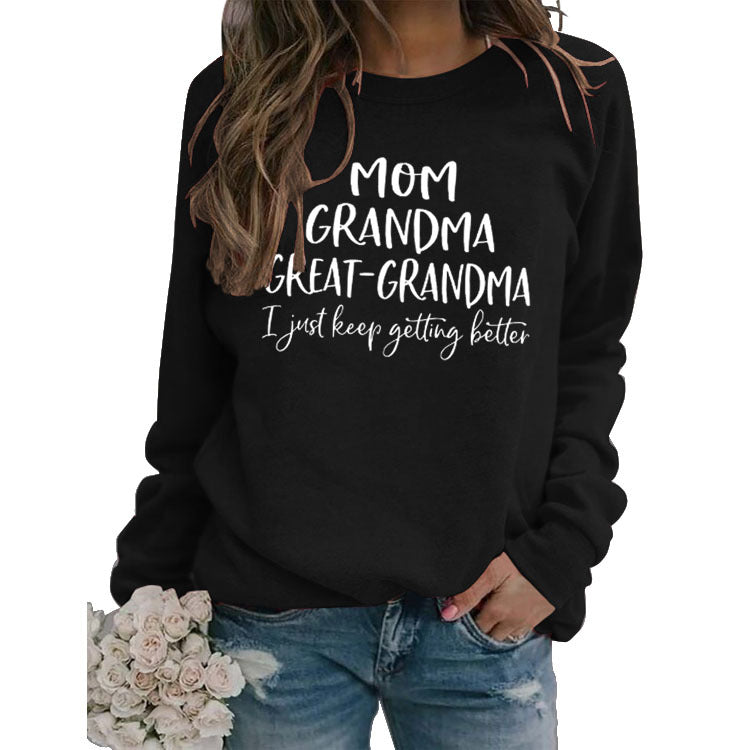 Fashion Base Long Sleeve T-Shirt Mom Grandma Great Letters Fall/Winter Plus Size Ebay Hoodie