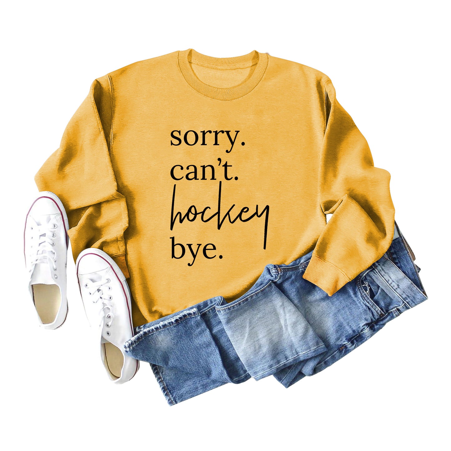 Casual Long Sleeve Sorry Can't Hockey Bye Women's Round Neck Loose Sweater