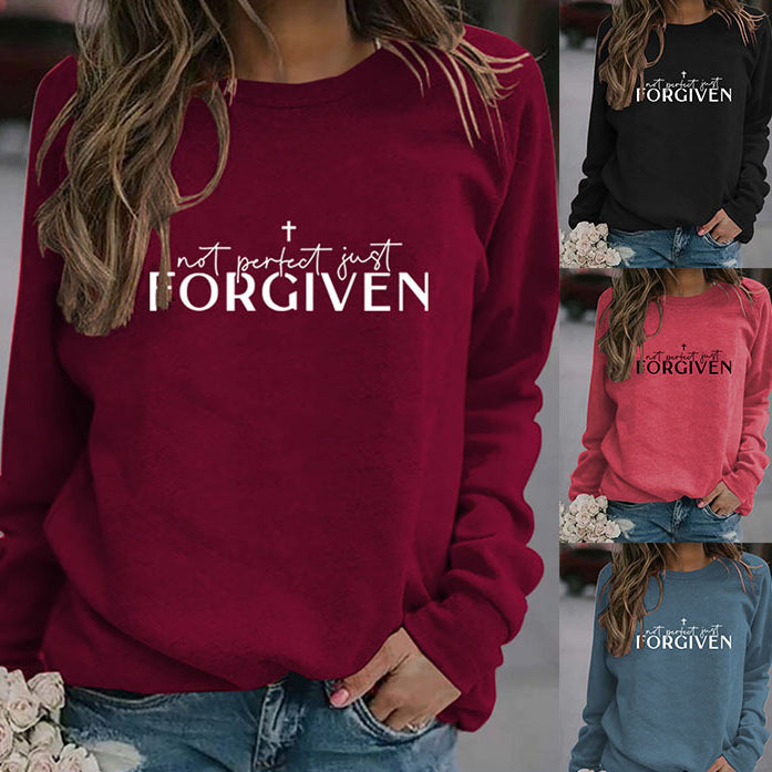 Not Perfect Just Forgiven Fashion Plus Size Long-Sleeved Crew-Neck Hoodie