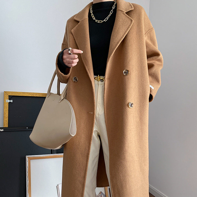 Autumn And Winter Women's Europe Loose Large Edition Suit Collar Lengthened Double-Sided Wool Coat Women's Wool Coat