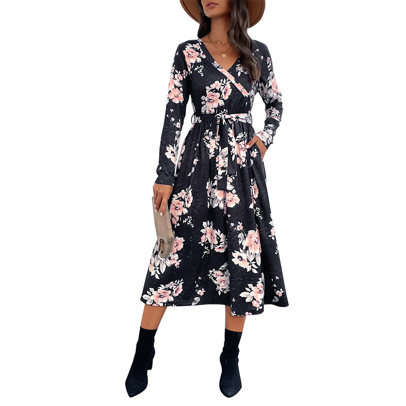 New Women Long-Sleeved Flower Autumn Dress