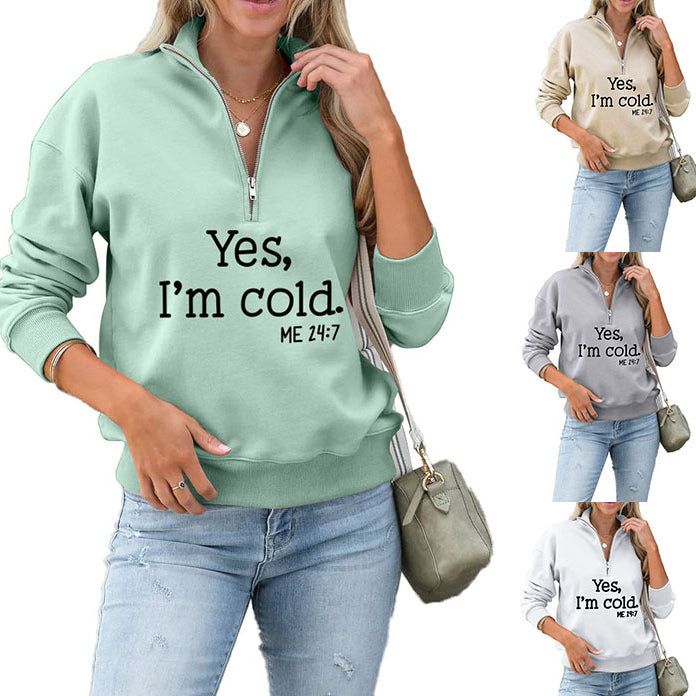 Autumn/Winter Fashion Plus Size Yes I'M Cold Me Zipper Hoodie