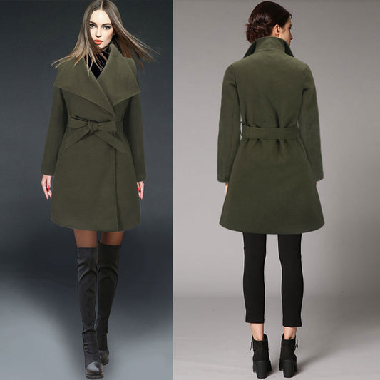 Autumn-Winter Female Woolen Coat In A Long Woolen Coat