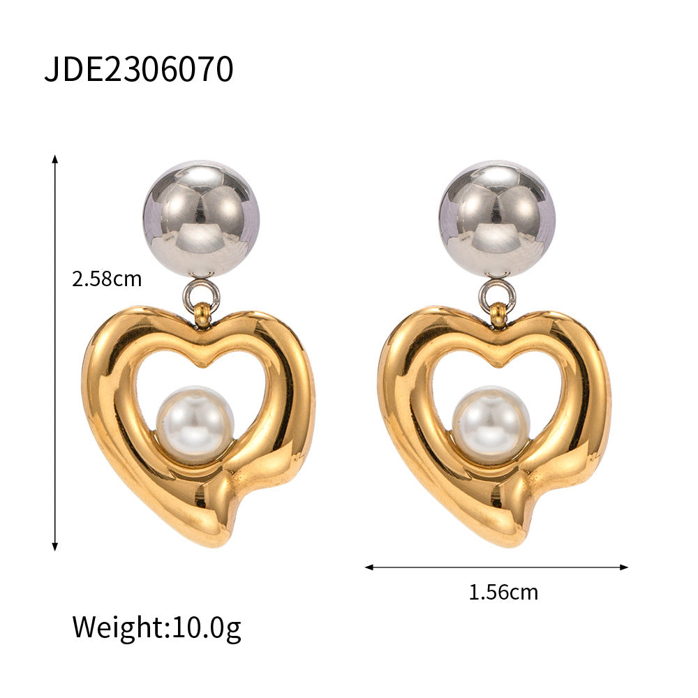 5pcs New Style With 18K Gold Stainless Steel Gold And Silver Matching Pearl Beads Personality Pendant Stud Earrings