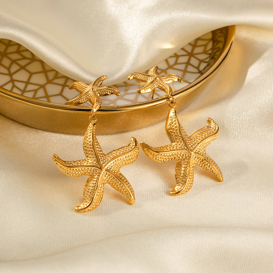 5pcs New 18K Gold Stainless Steel Starfish Pendant Earrings Women's Fashion Earrings Do Not Fade Jewelry