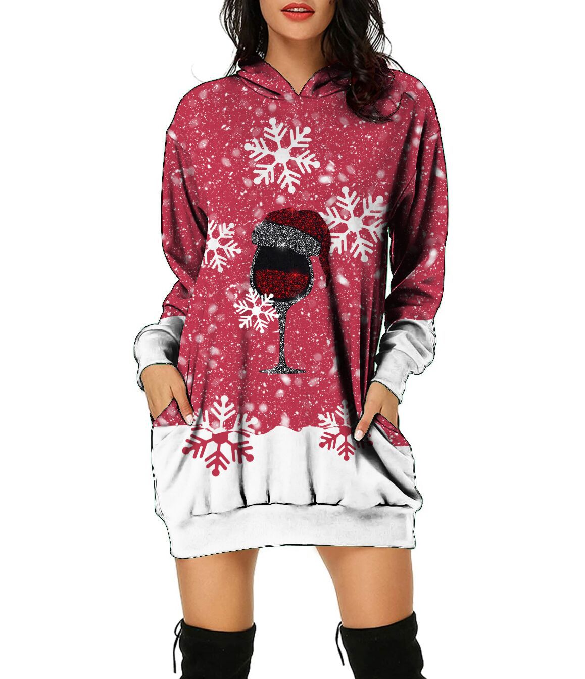 New Christmas Hoodie Moose 3D Printed Long Hoodie Autumn Loose Hoodie Dress