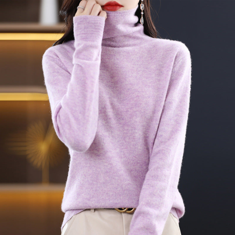 Seamless Pile Neck 100 Woolen Sweater Women's Pullover Knitted Bottom Turtleneck Cashmere Sweater