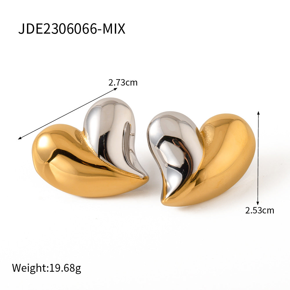 5pcs Pop Earrings 18K Gold Stainless Steel Personality Liquid Love Shaped Stud Earrings Design Sense Earrings