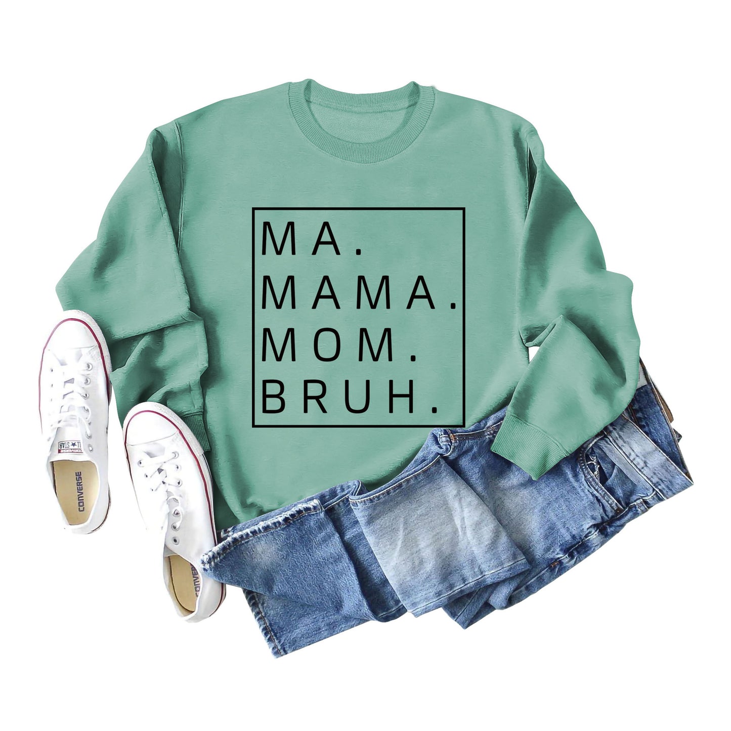 Ma Mama Mom Bruh Letter Loose Fall/Winter Base Long-Sleeved Plus Size Hoodie