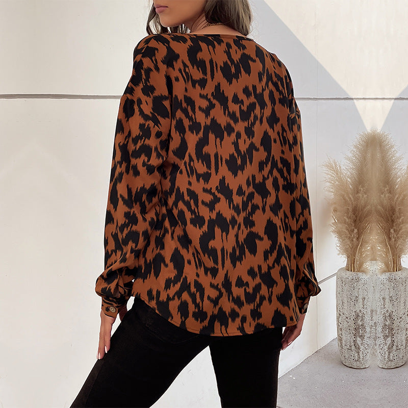 New Autumn New Fashion Women Long-Sleeved Leopard Print Women's Shirt