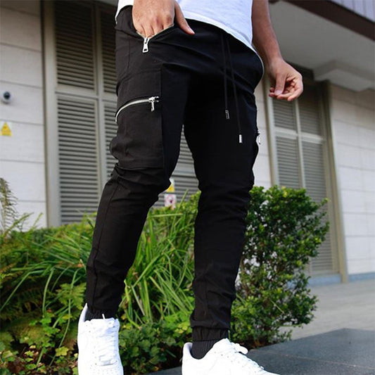 Multi-Pocket Sports Basketball Zipper Cargo Pants Small Feet Casual Men's Pants