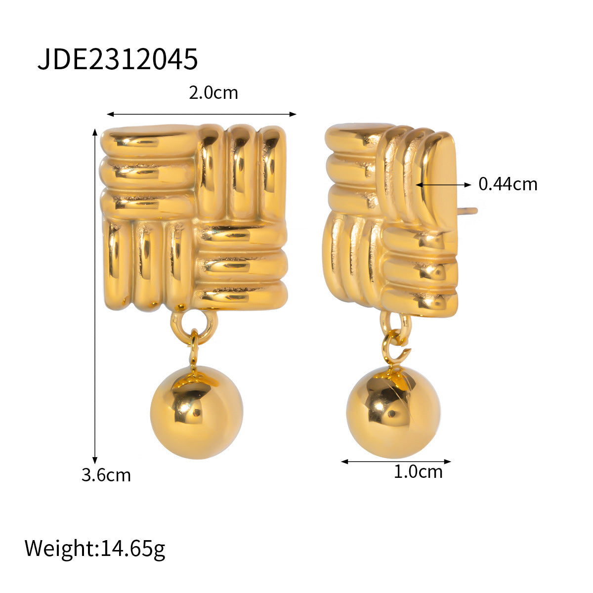 5pcs 18K Gold Stainless Steel Knit Texture Round Ball Pendant Earrings Earrings Accessories