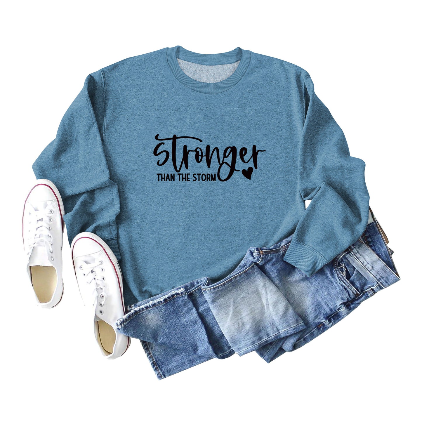 Autumn And Winter New Stronger Than The Storm Printed Crew-Neck Hoodie With Long Sleeves