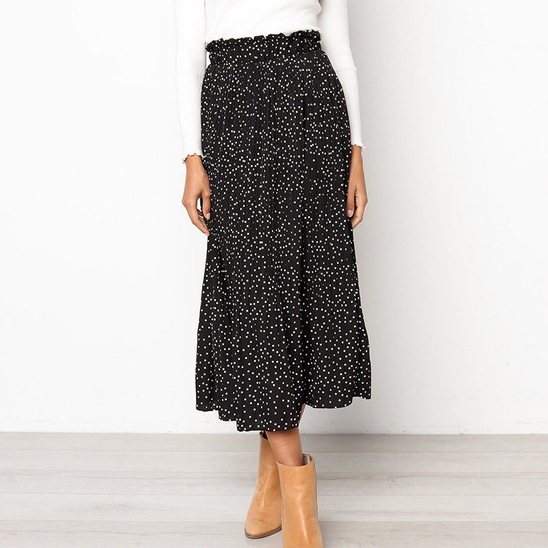 Stylish Polka Dot Sweet Pocket Pleated Skirt Long Skirt