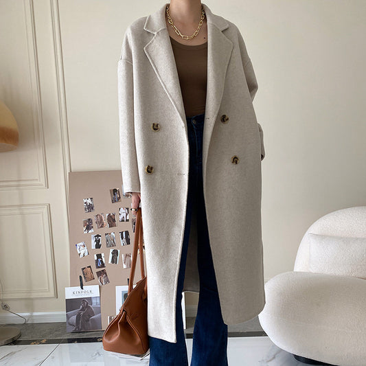 Autumn And Winter Women's Europe Loose Large Edition Suit Collar Lengthened Double-Sided Wool Coat Women's Wool Coat