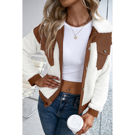 Autumn And Winter New Color Corduroy Jacket Women Fashion All-Match Long-Sleeved Coat