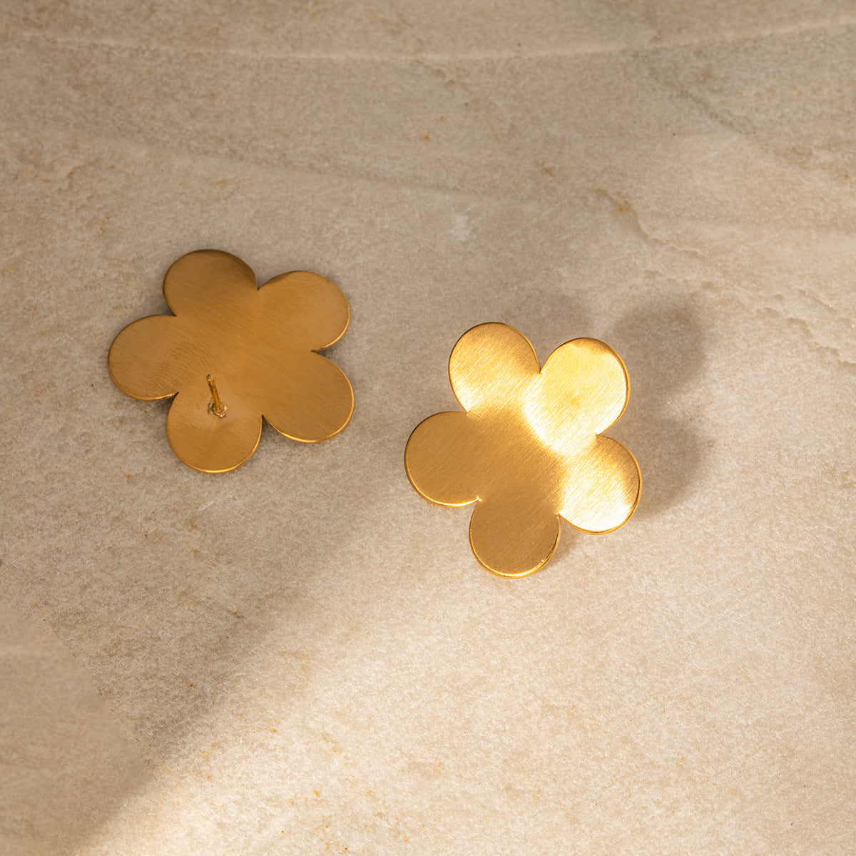 5pcs Royal Style 18K Gold Stainless Steel Frosted Brushed Flower Studs Earrings