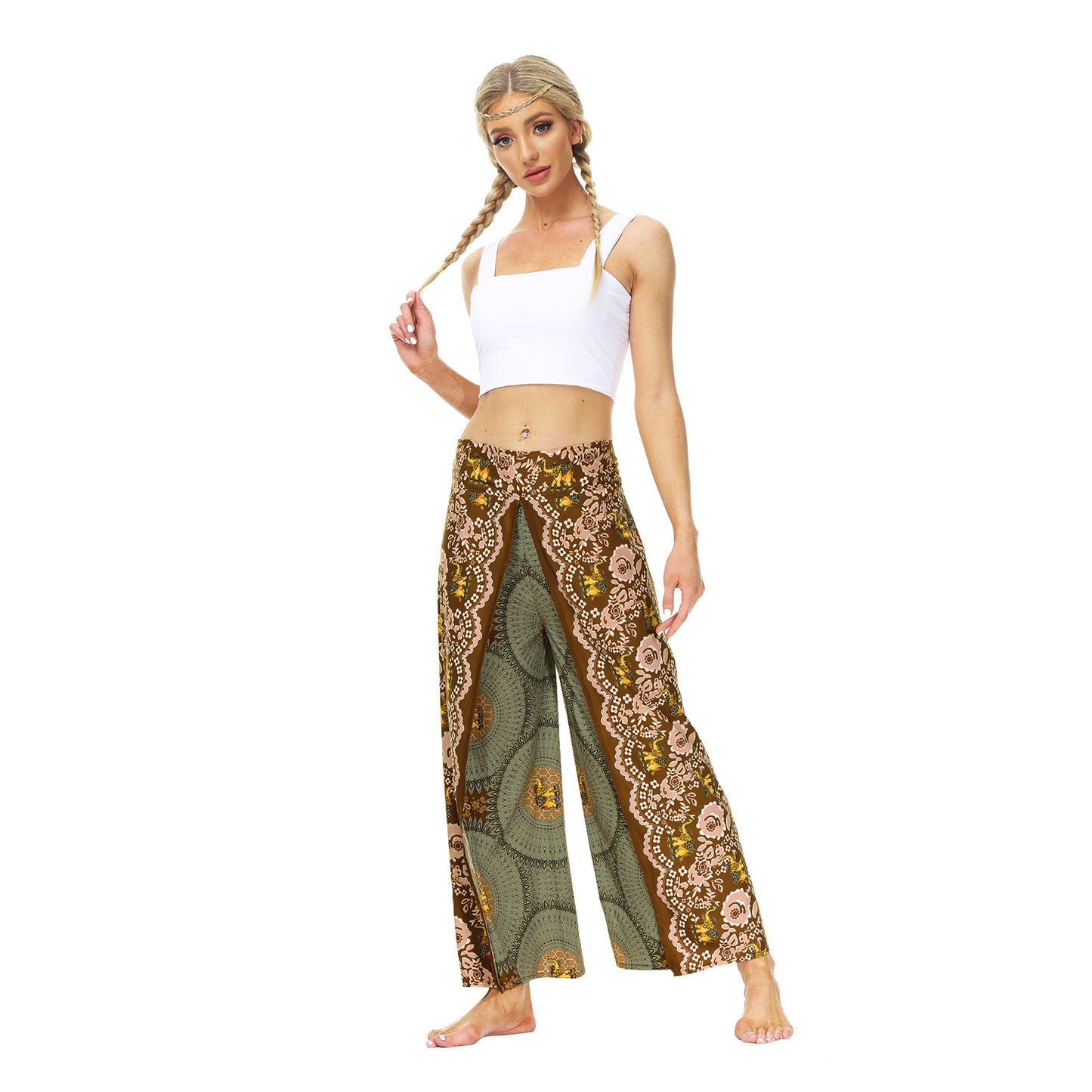 Digital Print Split Slacks Slacks Slacks Sports Yoga Pants Women's High-Waisted Wide-Leg Pants