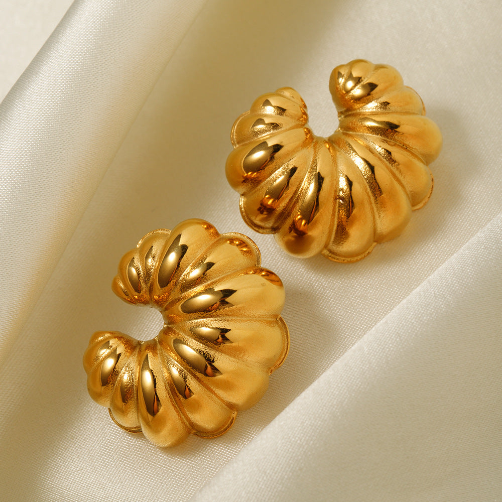 5pcs 18K Gold Stainless Steel Croissant Earrings Stainless Steel Jewelry Fashion Personality Ladies