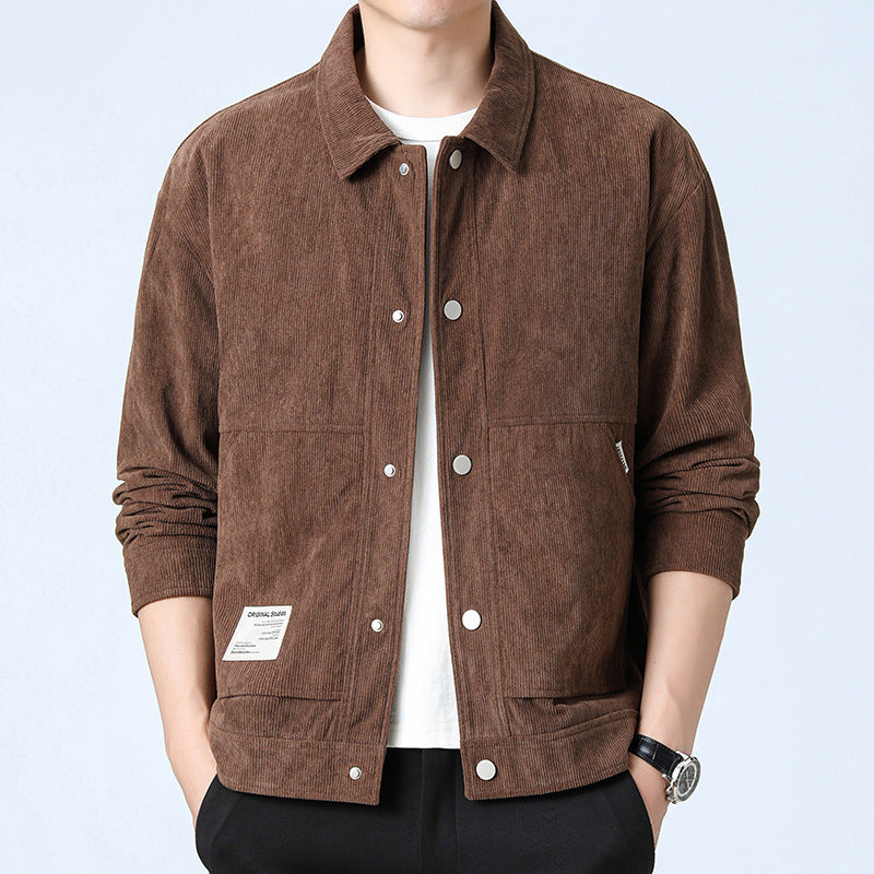 Autumn And Winter New Jacket Men's Corduroy Version Casual And Cashmere Middle-Aged Lapel Top Men's Coat